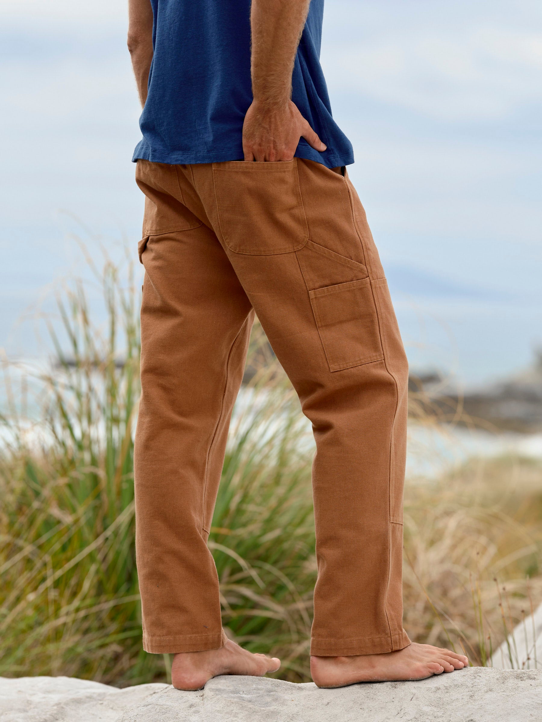 Image of the back of Canvas Work Pants in Almond