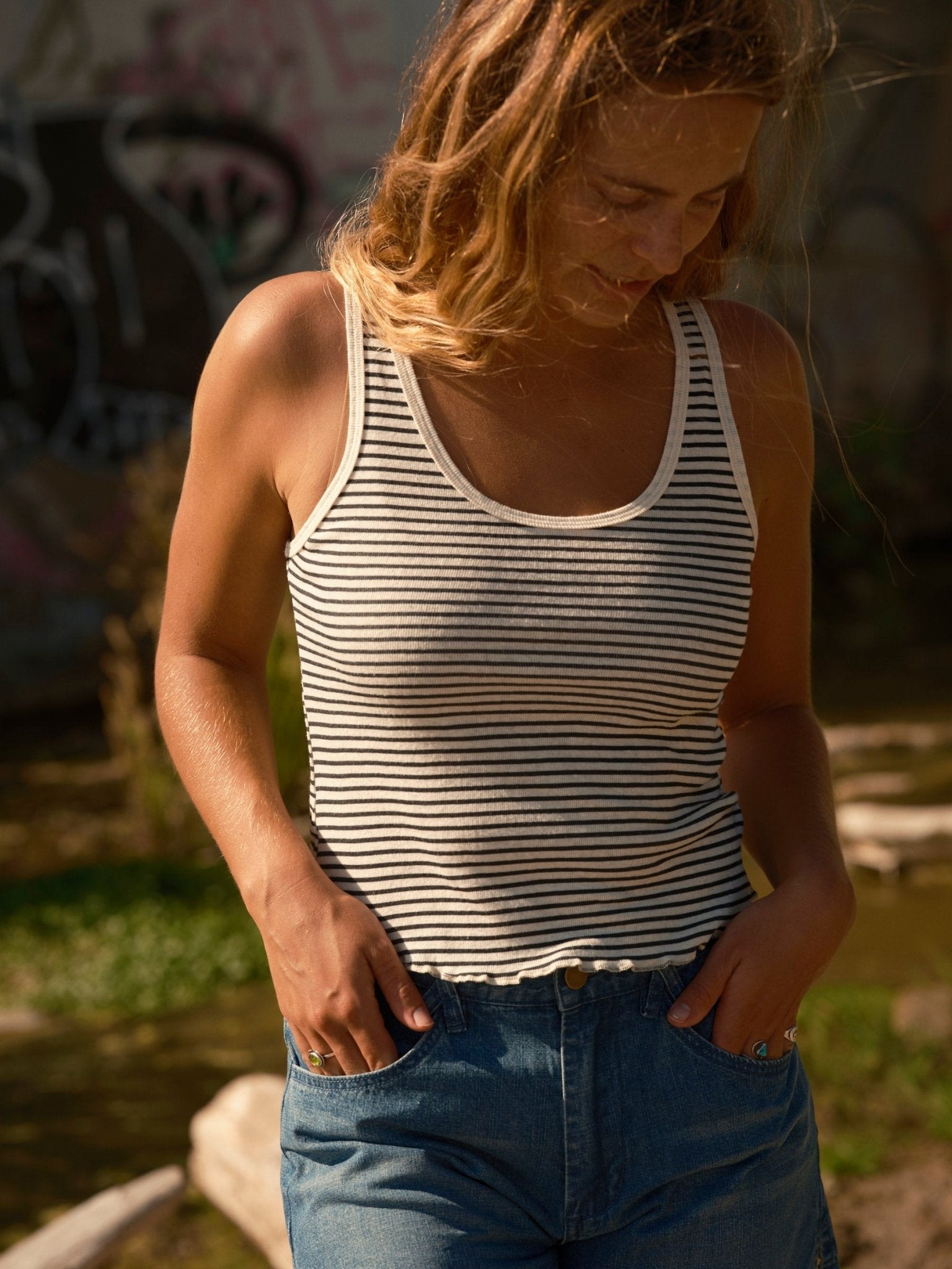 Hemp Tank - Natural Black Stripe - Mollusk Surf Shop