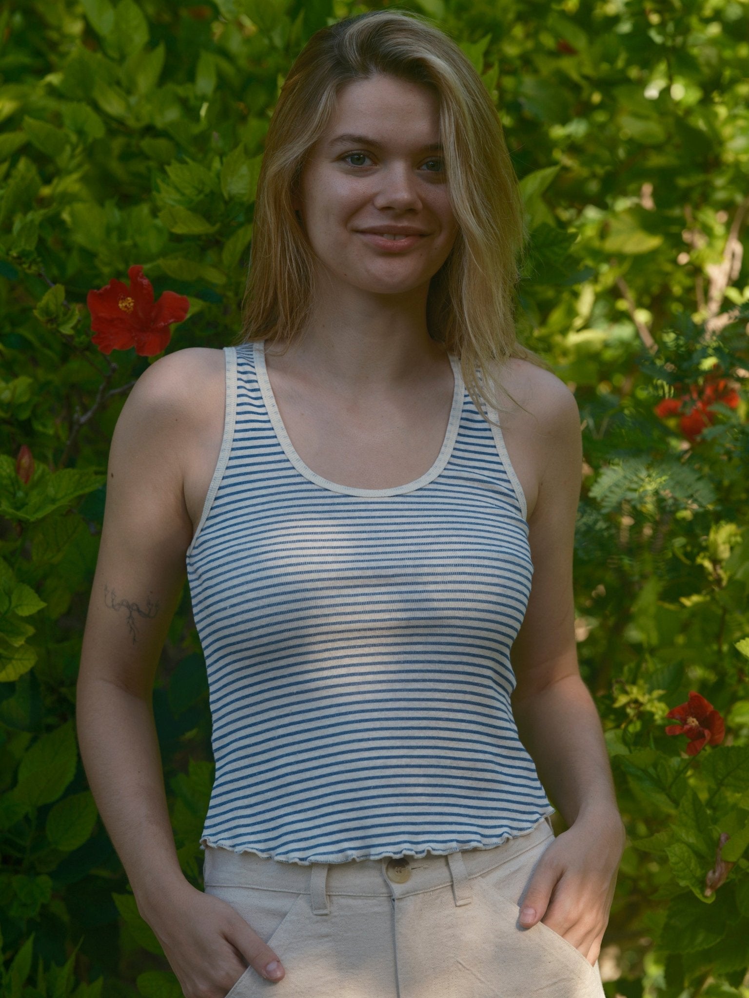 Hemp Tank - Natural Black Stripe - Mollusk Surf Shop
