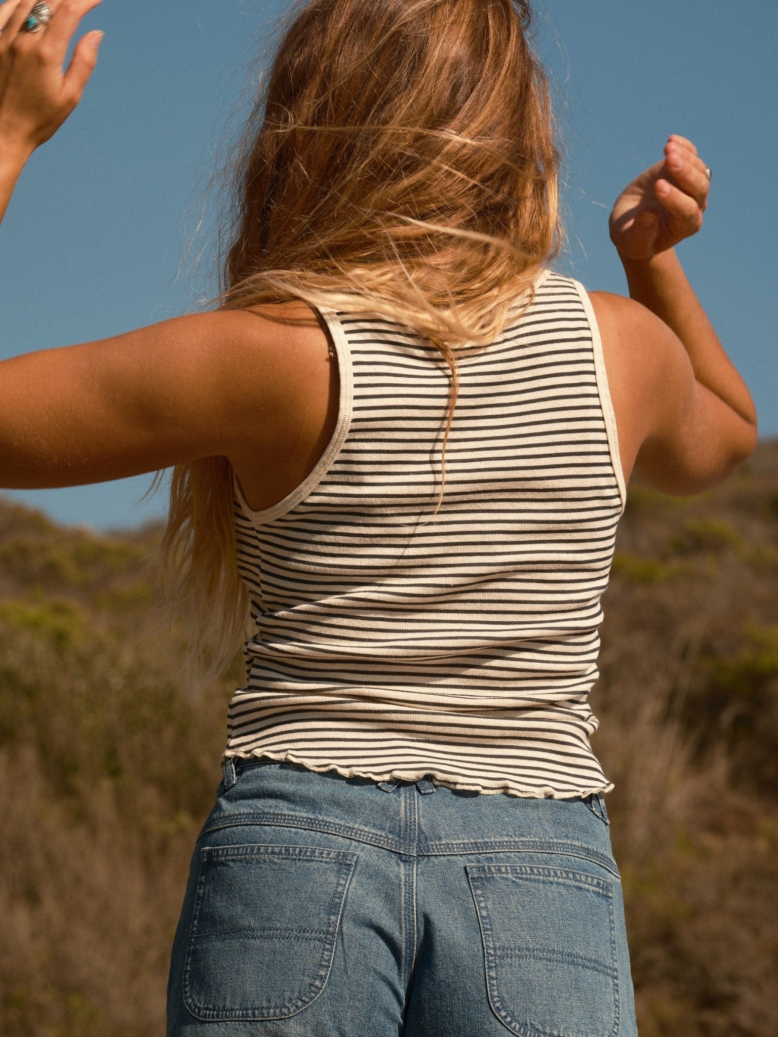 Hemp Tank - Natural Black Stripe - Mollusk Surf Shop