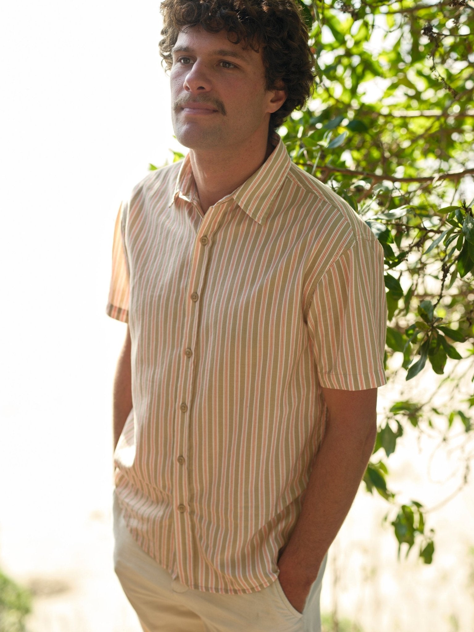 Summer Shirt - Tan and Red Stripe - Mollusk Surf Shop